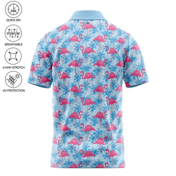 Golf Polo Shirt - Blue Palms Flamingo - Back