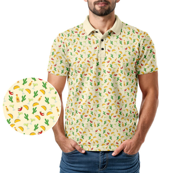 Tacos and Tequila Polo Shirt - Golf Polo Shirts - Cream - In Use