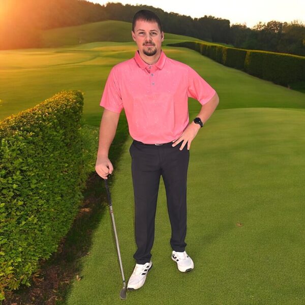 Golf Polo Shirt - Drip Pink - In Action