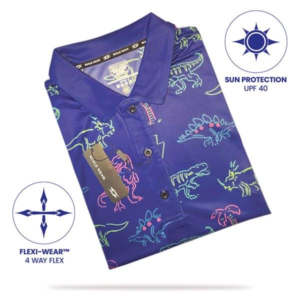 Golf Polo Shirt - Electric Dino - Folded