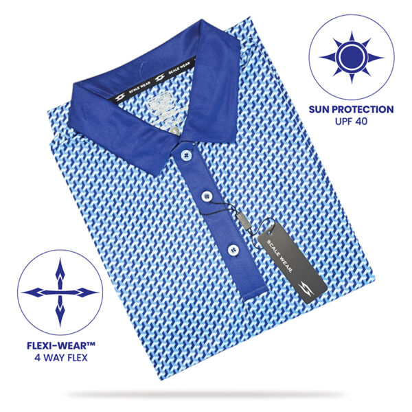 Golf Polo Shirt - Geometric 3D Blue - Folded