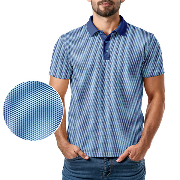 Geometric 3D Blue Polo Shirt - Image 2