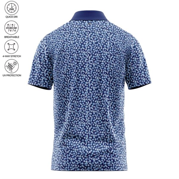 Geometric Blue Flowers Polo Shirt - Image 3