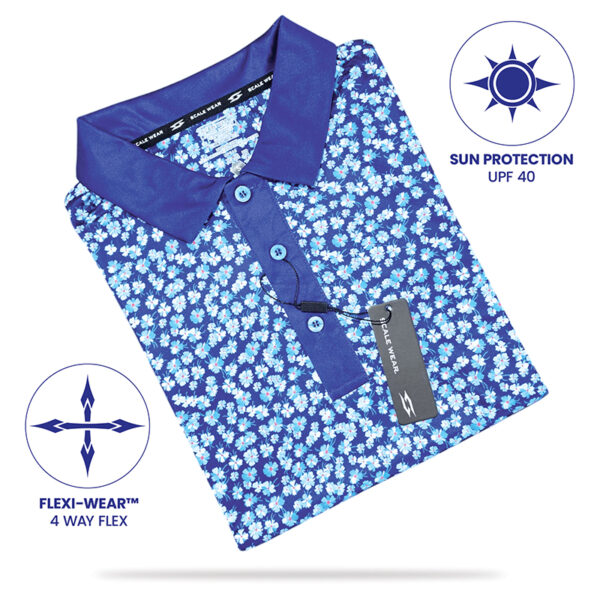 Geometric Blue Flowers Polo Shirt - Image 4