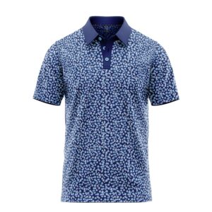 Geometric Blue Flowers Polo Shirt - Golf Polo Shirts - Main