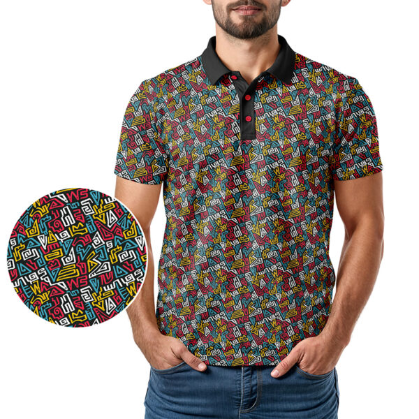 Geometric Zig Zag Polo Shirt - Image 2