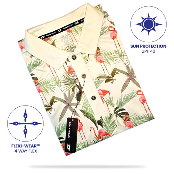 Golf Polo Shirt - Hawaiian Palms Flamingo - Folded