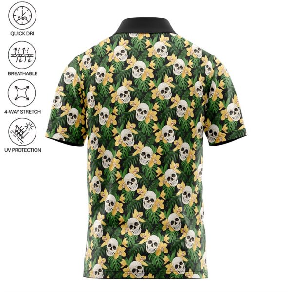 Golf Polo Shirt - Hawaiian Skull Flowers - Back