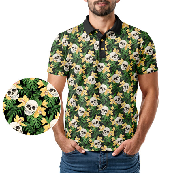 Hawaiian Skull Flowers Polo Shirt - Golf Polo Shirts - In Use