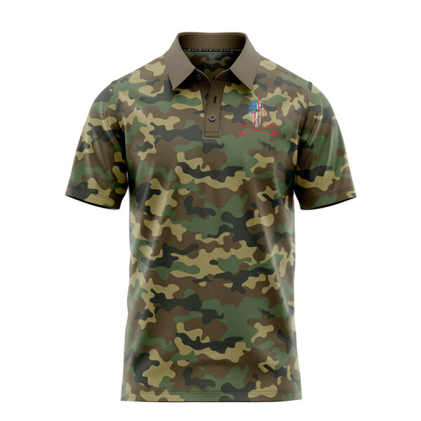 Patriotic Skull X-Clubs Polo Shirt - Golf Polo Shirt - Marine Camo - Main