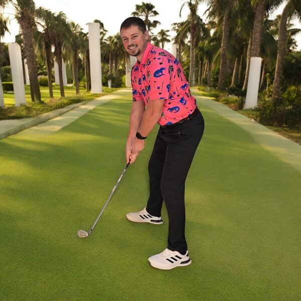 Golf Polo Shirt - Pink Alligator - In Action