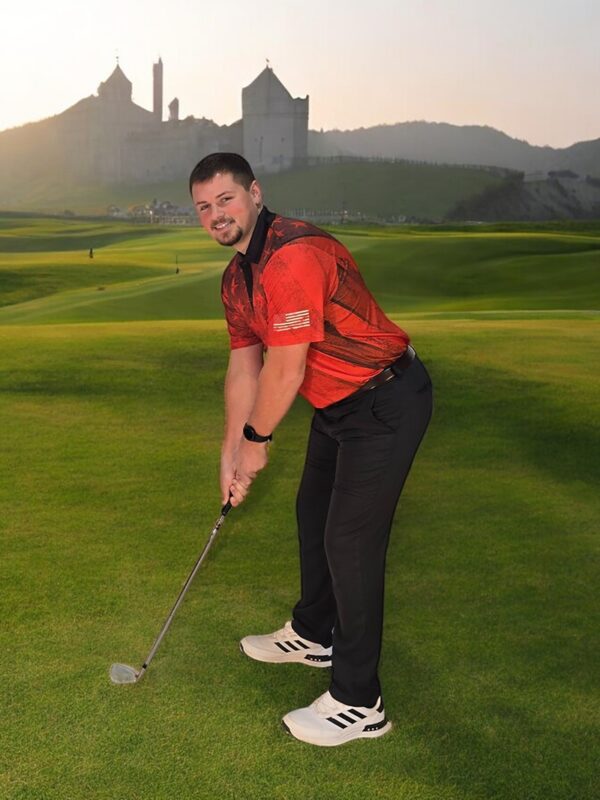 Golf Polo Shirt - Stars & Stripes Red - In Action