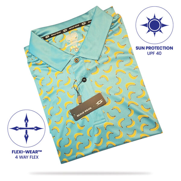 Golf Polo Shirt - Teal Bananas - Folded