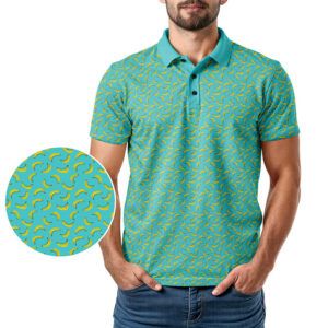 Bananas Polo Shirt - Golf Polo Shirt - Teal Bananas - In Use