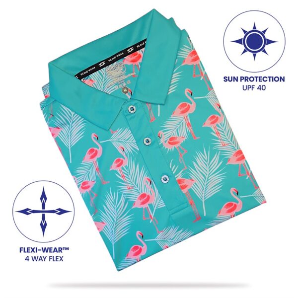 Golf Polo Shirt - Teal Flamingo - Folded