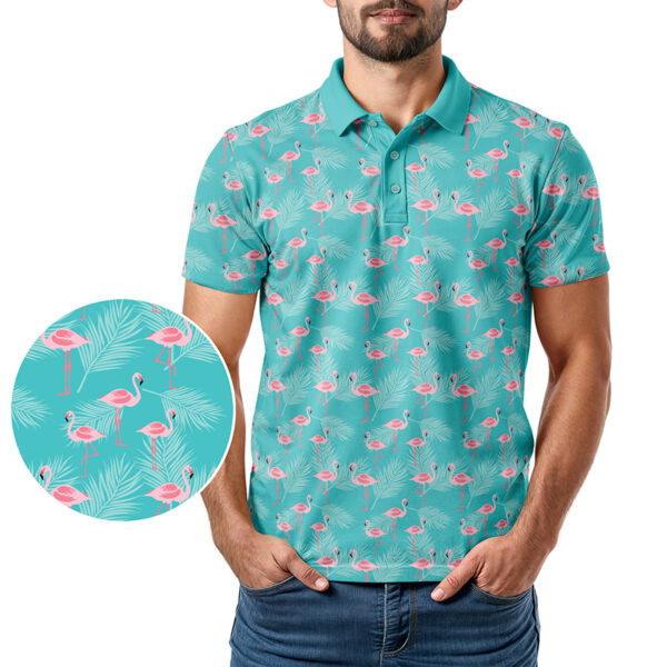 Flamingo Polo Shirt - Golf Polo Shirts - Teal - In Use