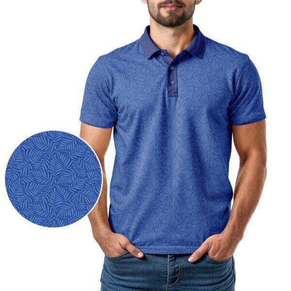 Blue Leaves Polo Shirt - Golf Polo Shirt - Blue Palm Leaves - In Use - M-012