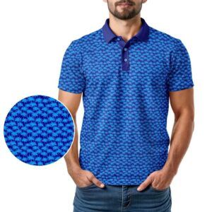 Navy Palms Polo Shirt - Golf Polo Shirt - Blue Palm Trees - In Use - M-013