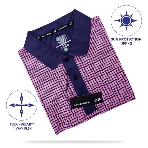 Pink Check Polo Shirt - Golf Polo Shirt - Folded - M010
