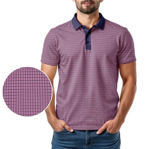 Pink Check Polo Shirt - Golf Polo Shirt - In Use - M010