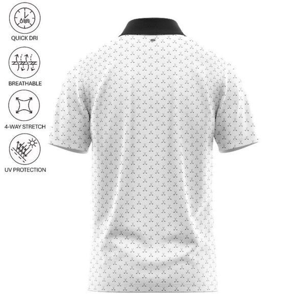 Golf Polo Shirt - White Golf Clubs Polo Shirt - Black Clubs - Back - M-015