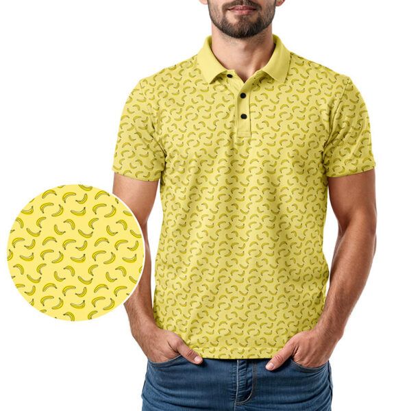 Bananas polo shirt - golf polo shirt - yellow bananas - in use