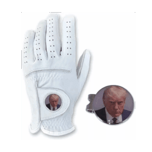 Golf Glove with Trump Mugshot Golf Ball Marker & Hat Clip