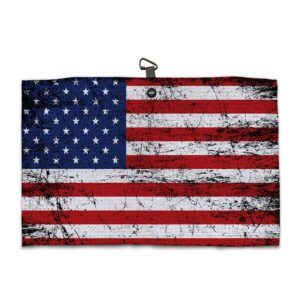 Distressed USA Flag Golf Towel - Microfiber Magnetic Towel