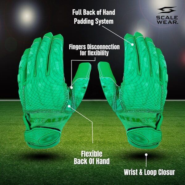 Pro Stealth Padded Football Receiver Gloves - Green - Image 2