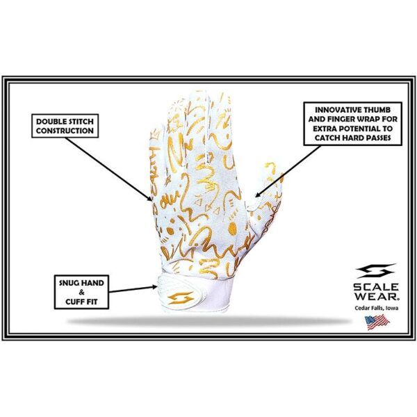 Beast Football Receiver Gloves - White & Gold - Image 3