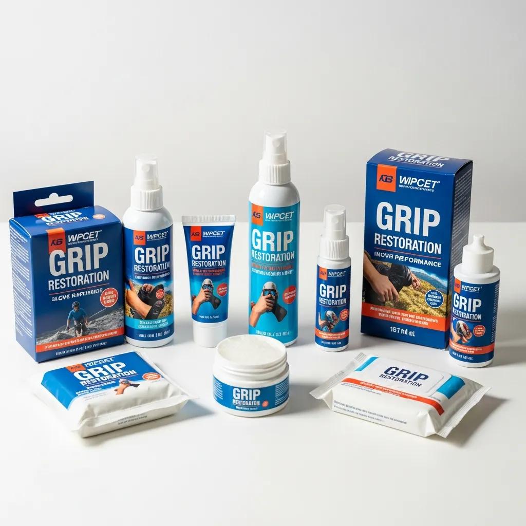 Assortment of grip restoration products for football gloves, highlighting performance enhancement
