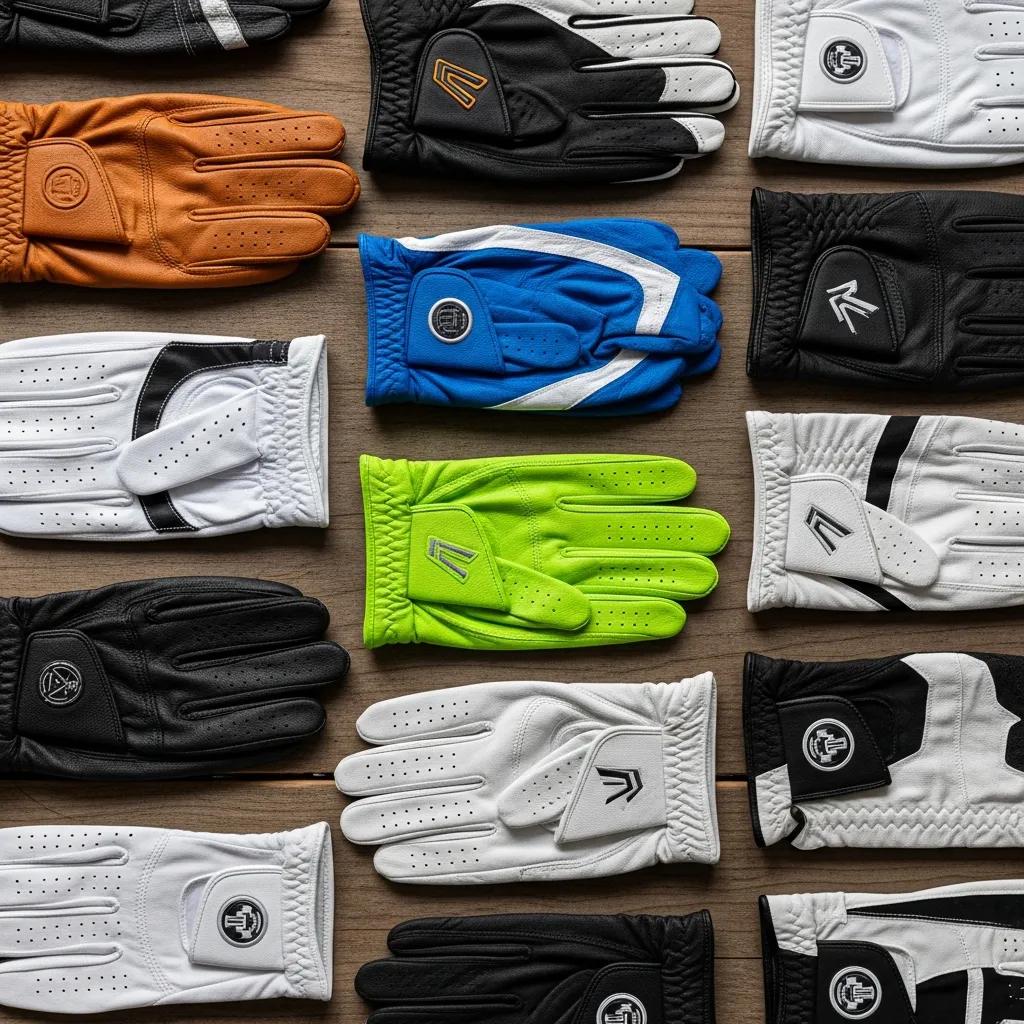 Flat lay of leather and synthetic golf gloves showcasing material differences