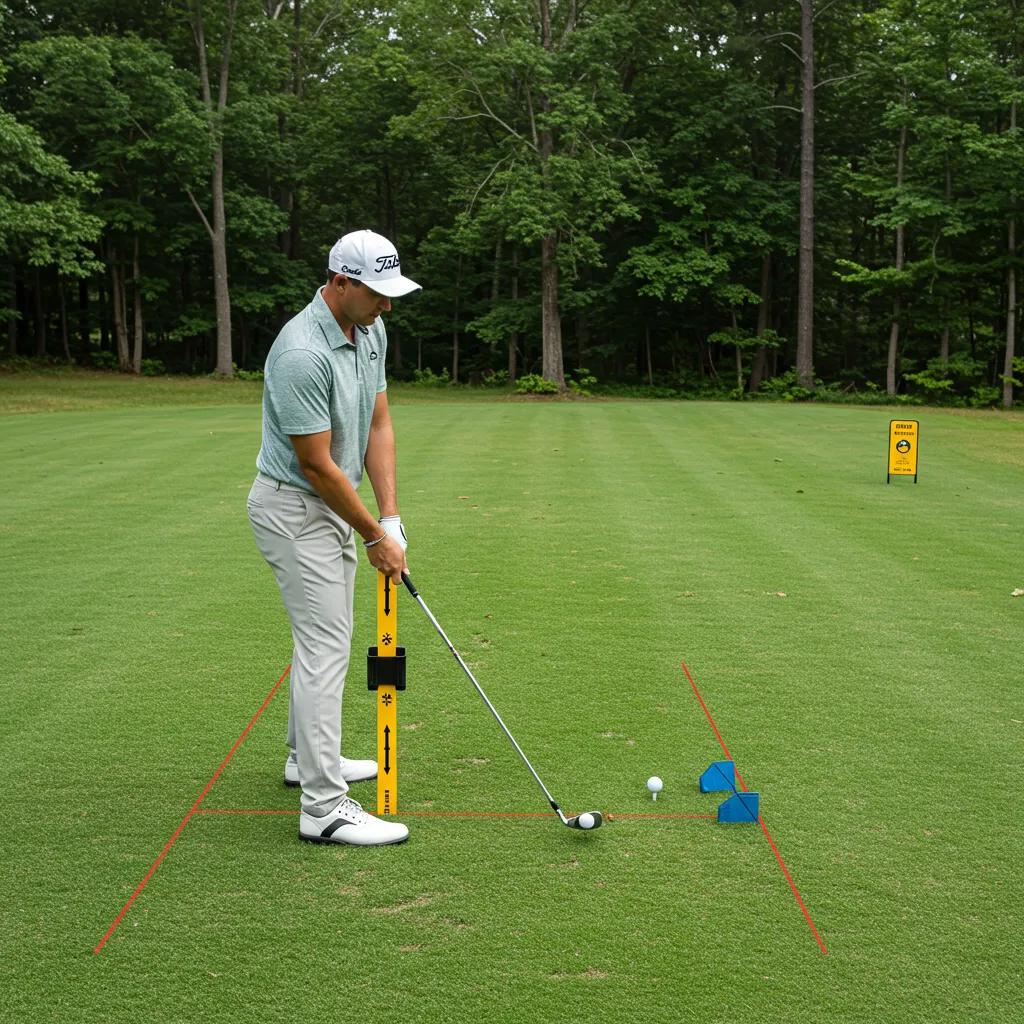 Golfer using alignment sticks to improve swing consistency