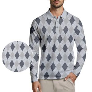Argyle Long Sleeve Polo Shirt - Gray