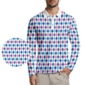 Argyle Long Sleeve Polo Shirt - Light Blue