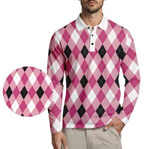 Argyle Long Sleeve Polo Shirt - Pink