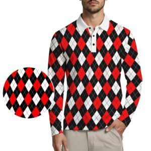 Argyle Long Sleeve Polo Shirt - Red