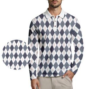 Argyle Long Sleeve Polo Shirt - White