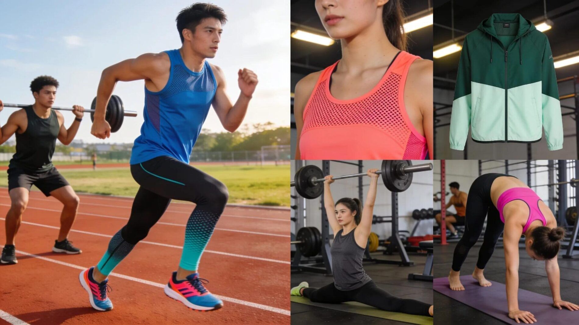 Diverse range of affordable performance athletic gear highlighting breathable fabrics and vibrant designs in use during athletic activities