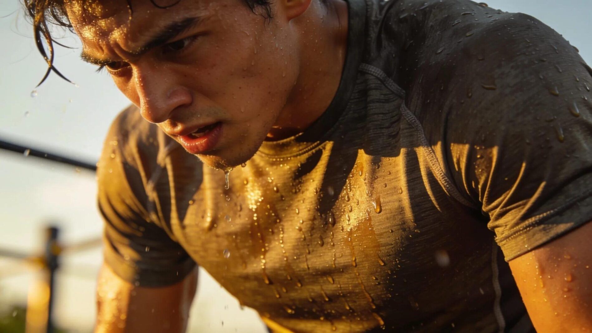 Close-up of moisture-wicking fabric on an athlete, demonstrating moisture management and performance enhancement