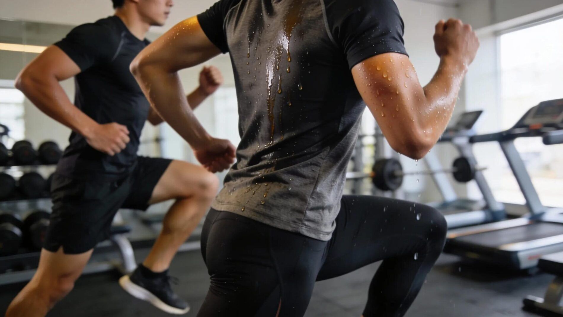 Athletes demonstrating moisture-wicking technology in performance athletic wear during high-intensity training