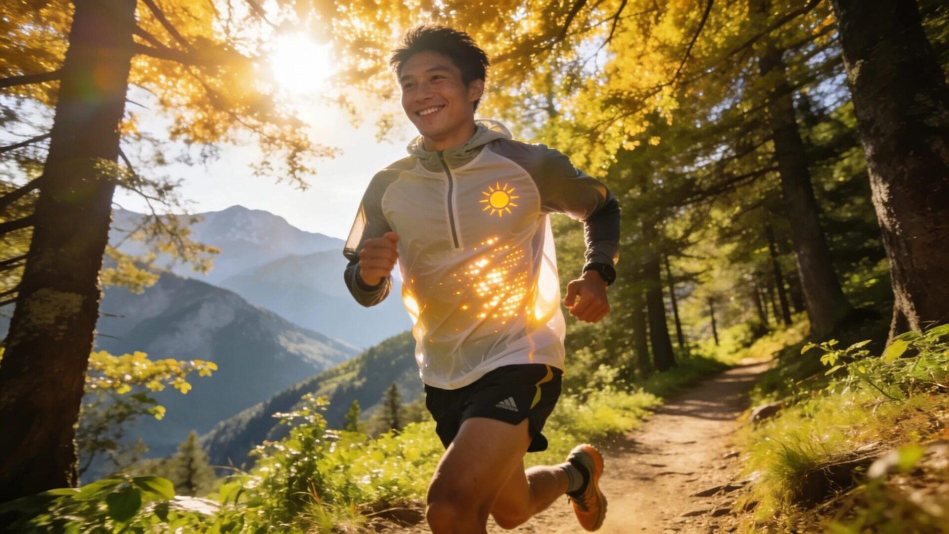 Athlete in UV-protected sportswear enjoying outdoor activities, highlighting sun protection features